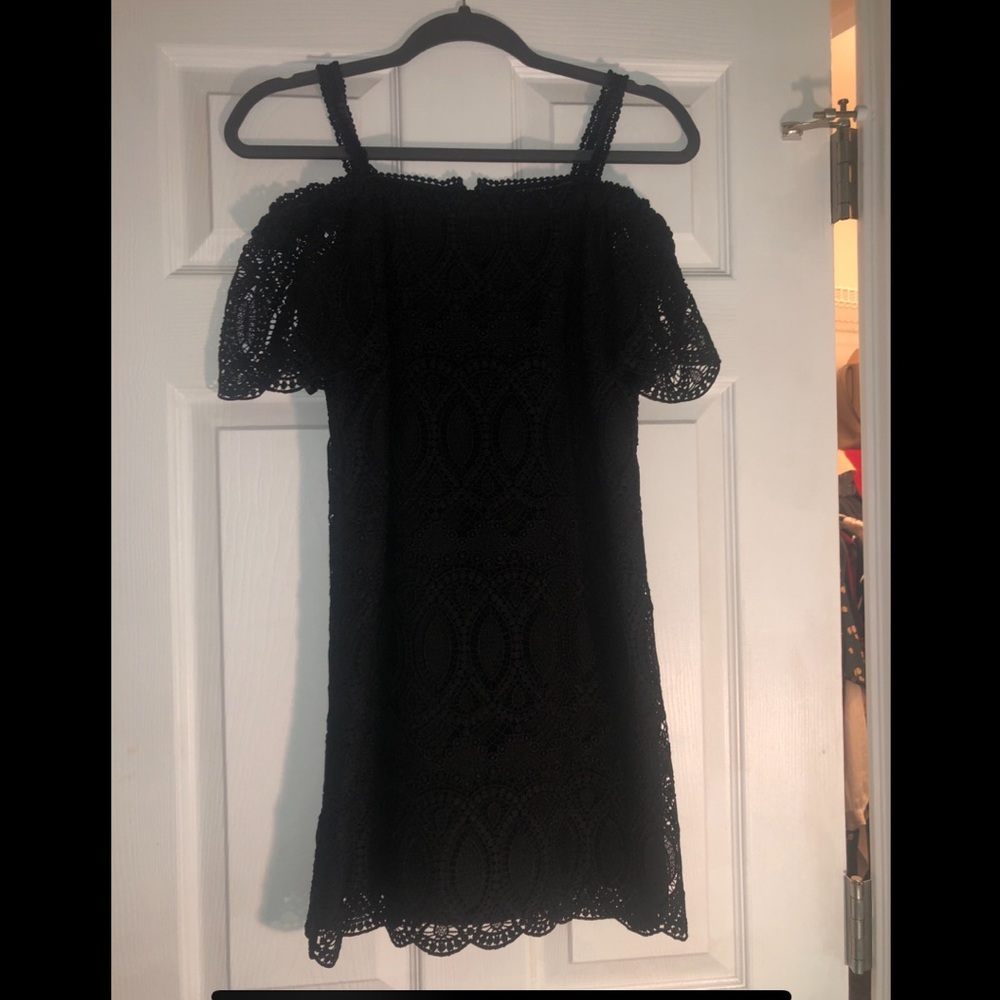 Black off the shoulder mini dress